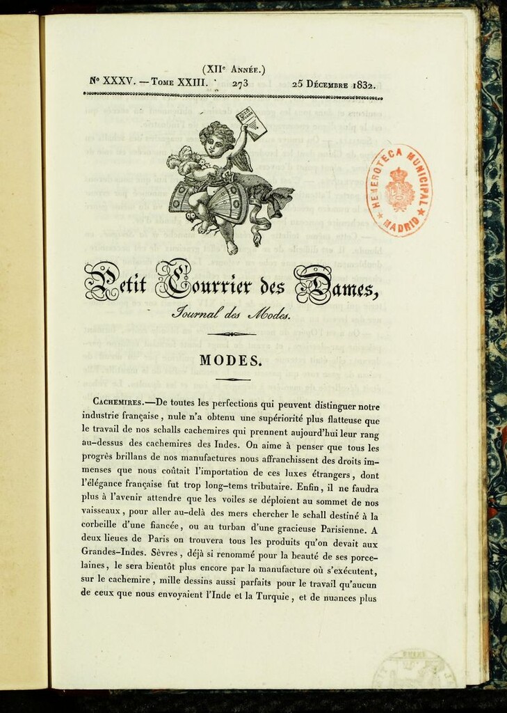 Miniatura de Petit Courrier Des Dames del 25 de diciembre de 1832