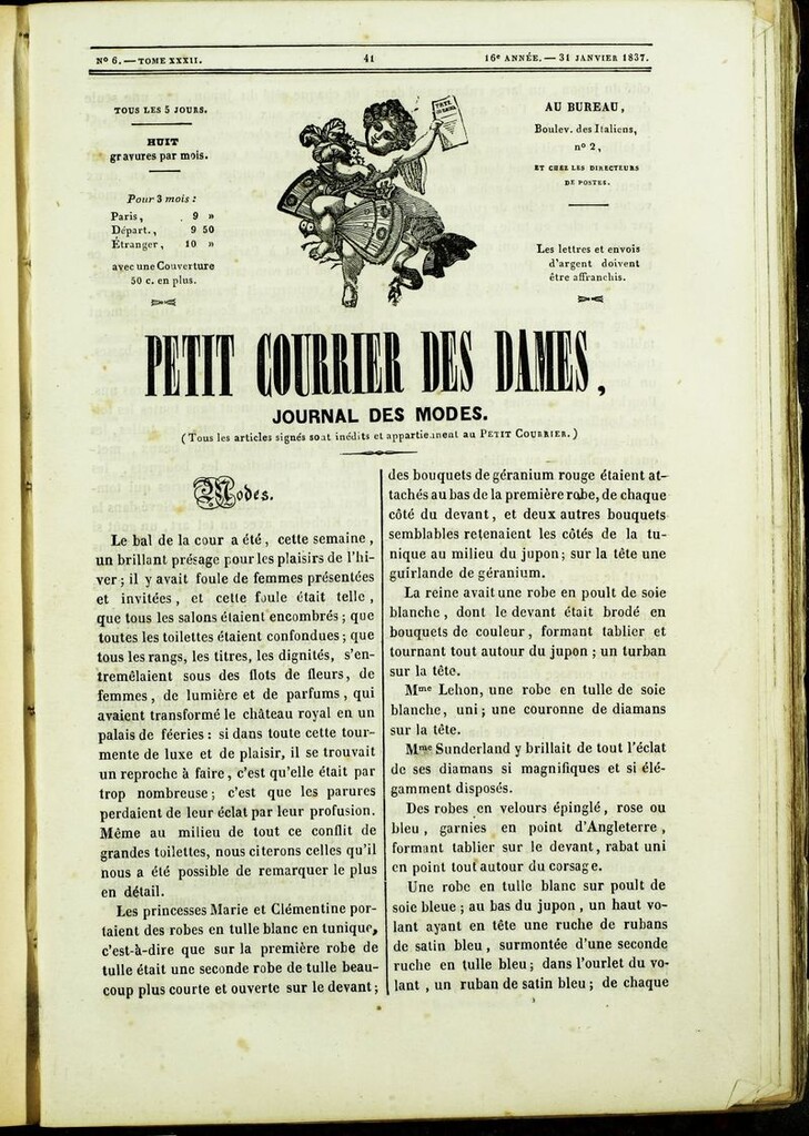 Miniatura de Petit Courrier des Dames : annonces des modes, des nouveautés et des arts del 31 de Enero de 1837