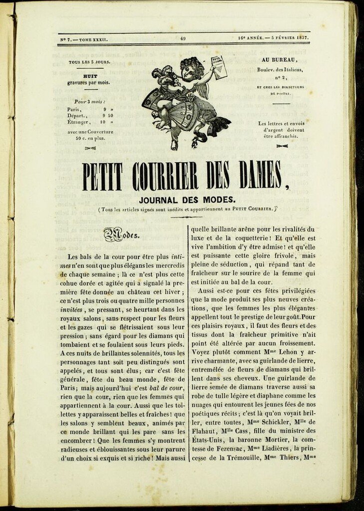 Miniatura de Petit Courrier des Dames : annonces des modes, des nouveautés et des arts del 5 de Febrero de 1837