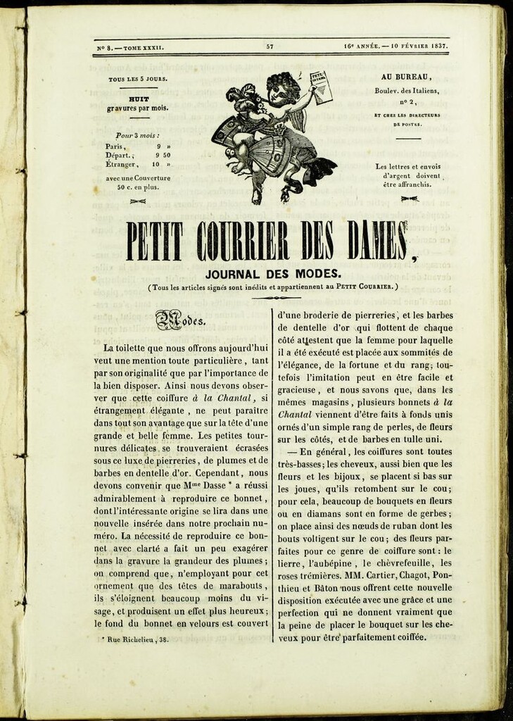 Miniatura de Petit Courrier des Dames : annonces des modes, des nouveautés et des arts del 10 de Febrero de 1837