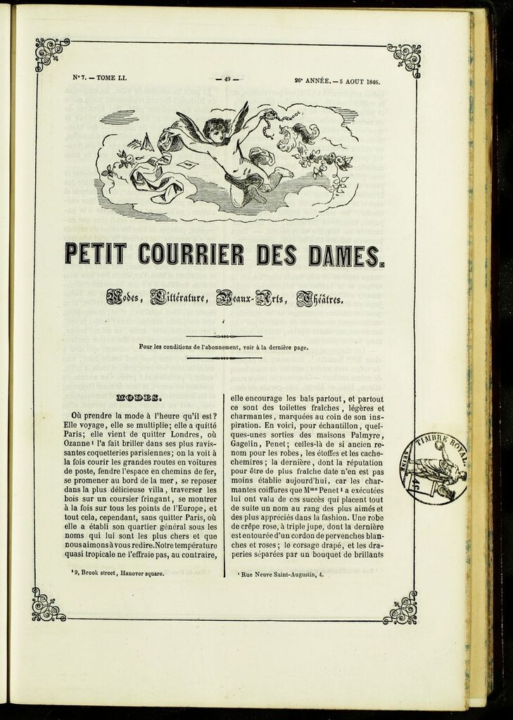 Miniatura de Petit Courrier des Dames : annonces des modes, des nouveautés et des arts del 5 de Agosto de 1846
