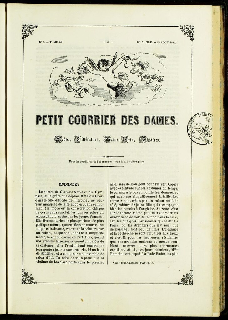 Miniatura de Petit Courrier des Dames : annonces des modes, des nouveautés et des arts del 15 de Agosto de 1846