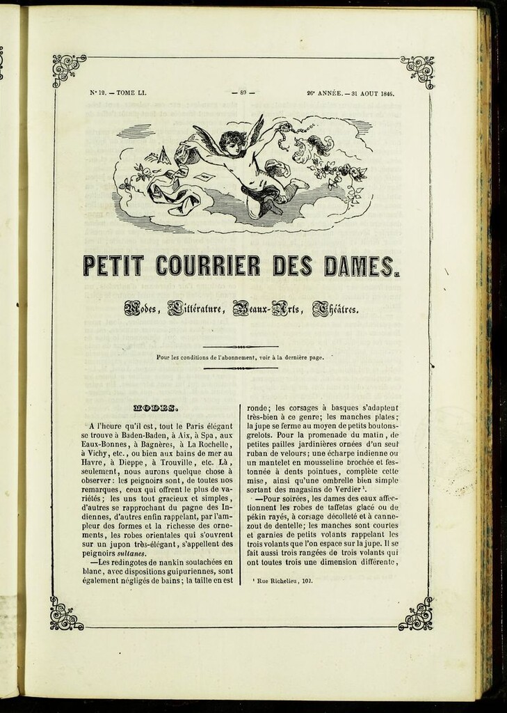 Miniatura de Petit Courrier des Dames : annonces des modes, des nouveautés et des arts del 31 de Agosto de 1846