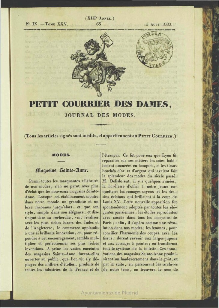 Miniatura de Petit Courrier des Dames : journal des modes del 15 de Agosto de 1833