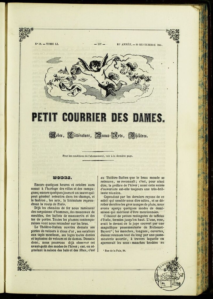 Miniatura de Petit Courrier Des Dames del 30 de septiembre de 1846