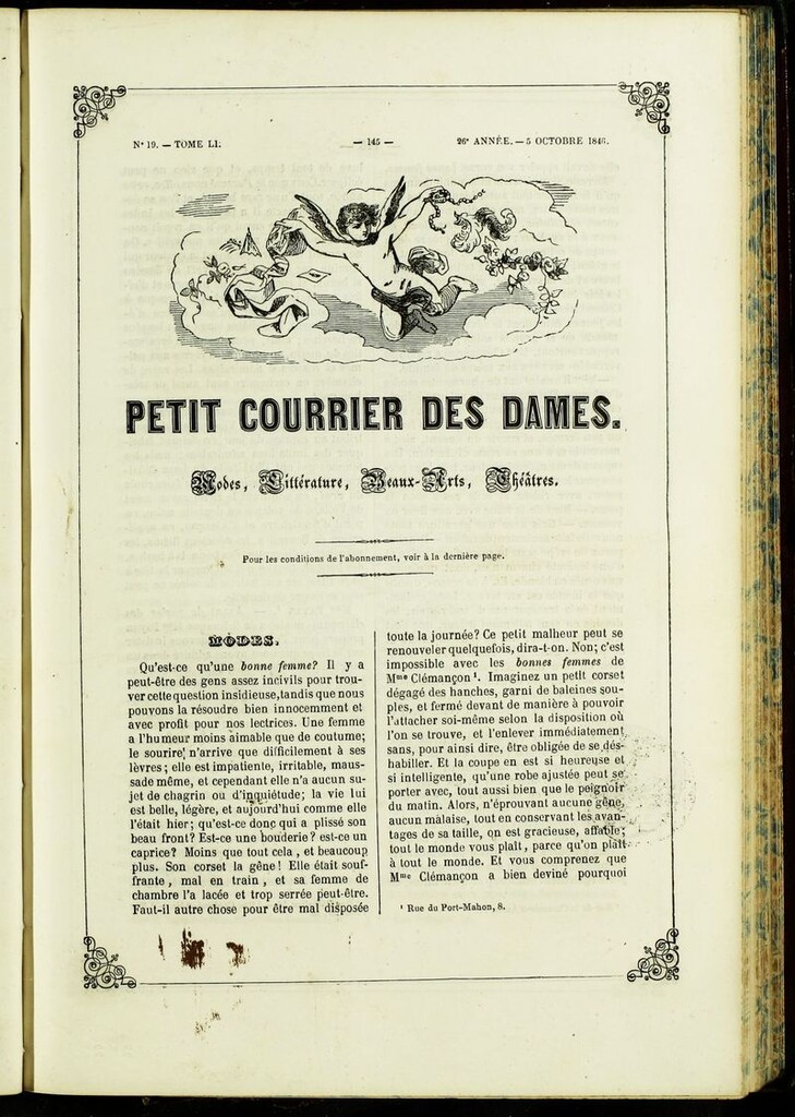 Miniatura de Petit Courrier des Dames : annonces des modes, des nouveautés et des arts del 5 de Octubre de 1846