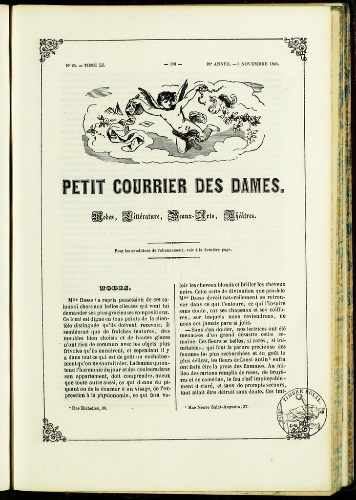 Miniatura de Petit Courrier des Dames : annonces des modes, des nouveautés et des arts del 5 de Noviembre de 1846