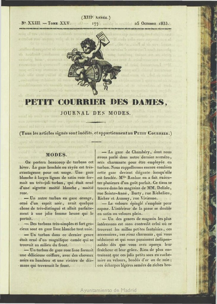 Miniatura de Petit Courrier des Dames : journal des modes del 25 de Octubre de 1833