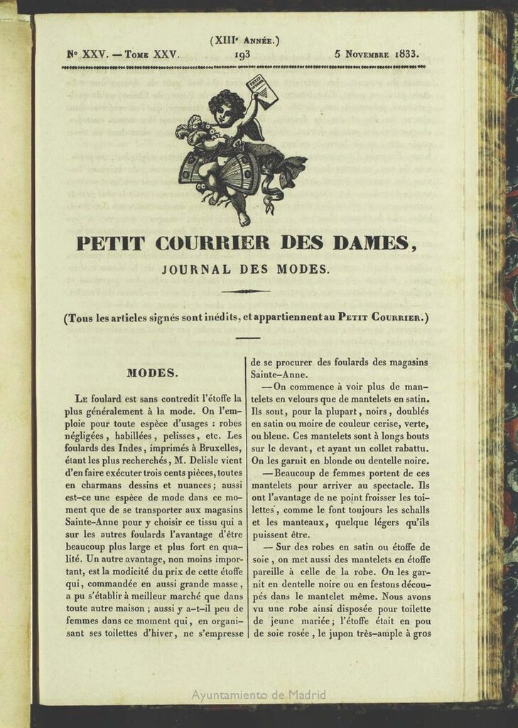 Miniatura de Petit Courrier des Dames : journal des modes del 5 de Noviembre de 1833