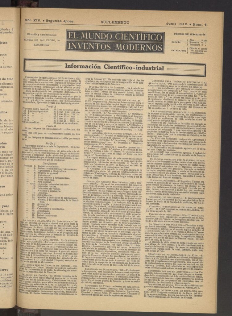 Miniatura de El Mundo Científico. Inventos Modernos de junio de 1912. SUPLEMENTO