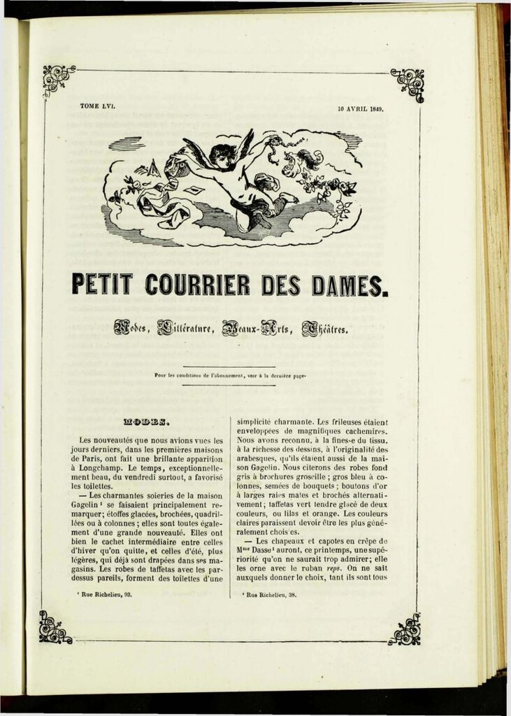 Miniatura de Petit Courrier des Dames : annonces des modes, des nouveautés et des arts del 10 de Abril de 1849