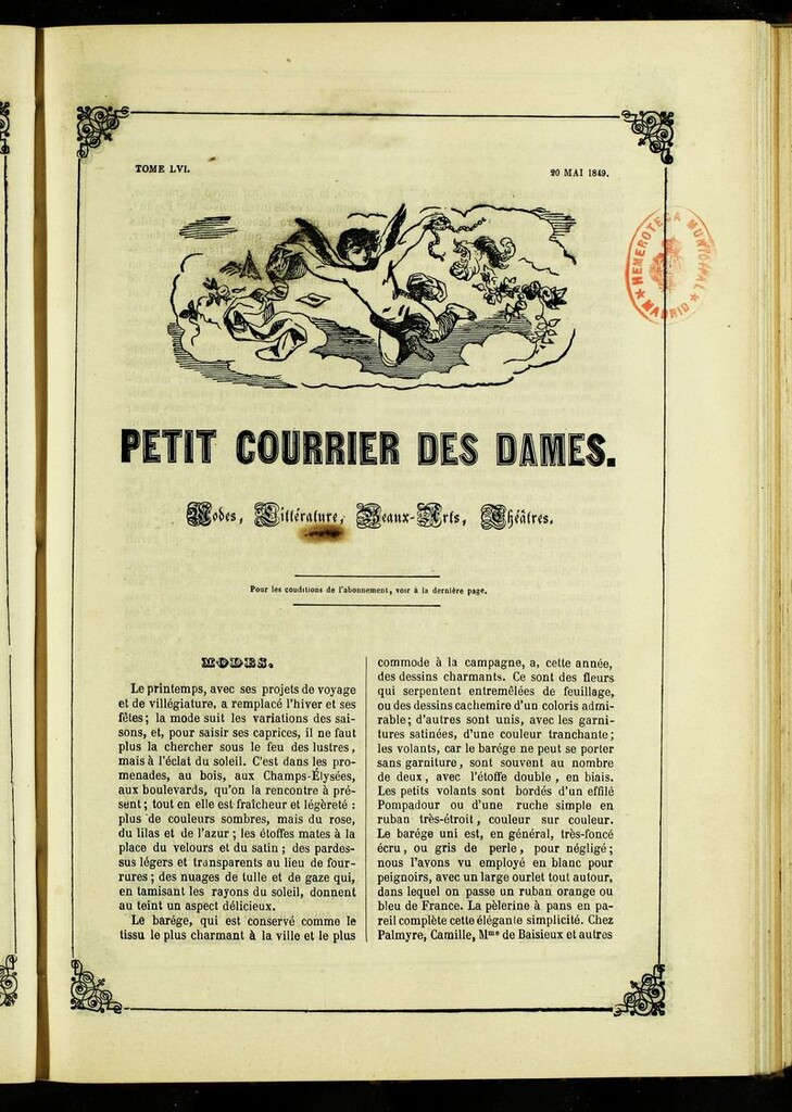 Miniatura de Petit Courrier des Dames : annonces des modes, des nouveautés et des arts del 20 de Mayo de 1849