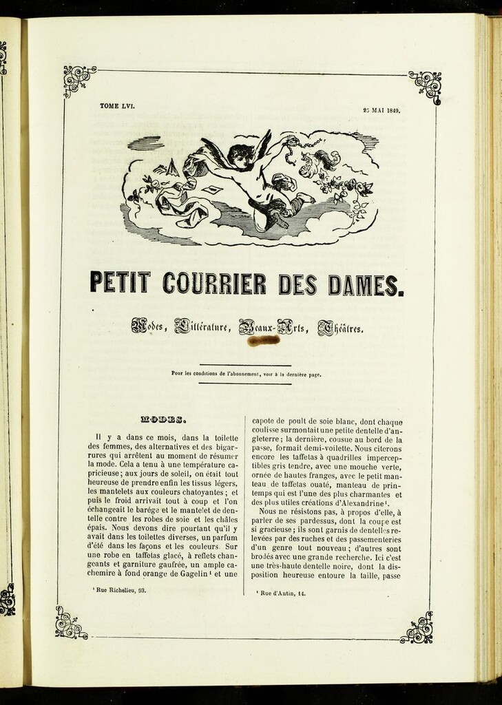 Miniatura de Petit Courrier des Dames : annonces des modes, des nouveautés et des arts del 25 de Mayo de 1849