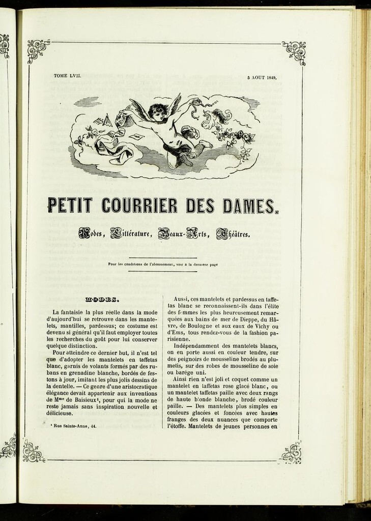 Miniatura de Petit Courrier des Dames : annonces des modes, des nouveautés et des arts del 5 de Agosto de 1849