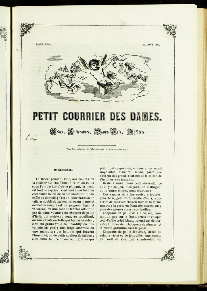 Miniatura de Petit Courrier des Dames : annonces des modes, des nouveautés et des arts del 20 de Agosto de 1849