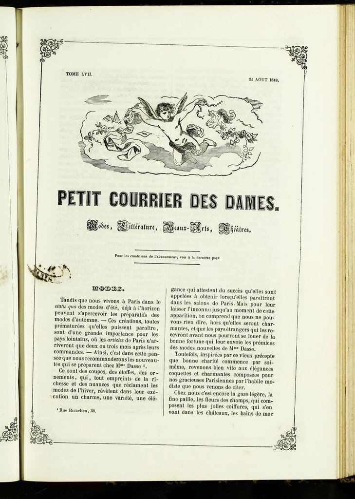 Miniatura de Petit Courrier des Dames : annonces des modes, des nouveautés et des arts del 25 de Agosto de 1849