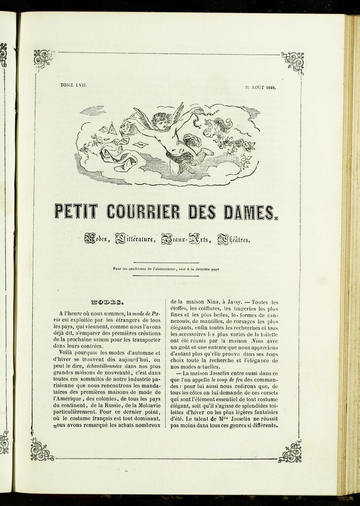 Miniatura de Petit Courrier des Dames : annonces des modes, des nouveautés et des arts del 31 de Agosto de 1849