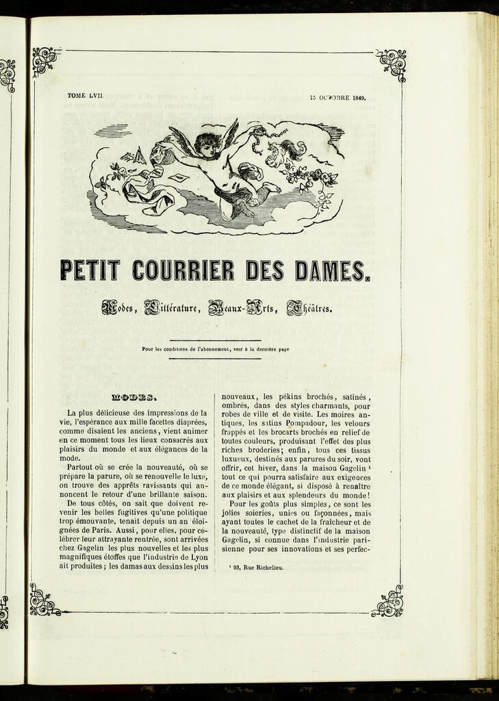 Miniatura de Petit Courrier des Dames : annonces des modes, des nouveautés et des arts del 15 de Octubre de 1849