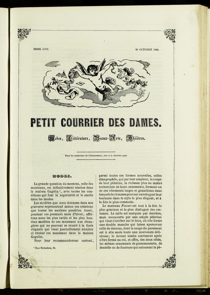 Miniatura de Petit Courrier des Dames : annonces des modes, des nouveautés et des arts del 20 de Octubre de 1849