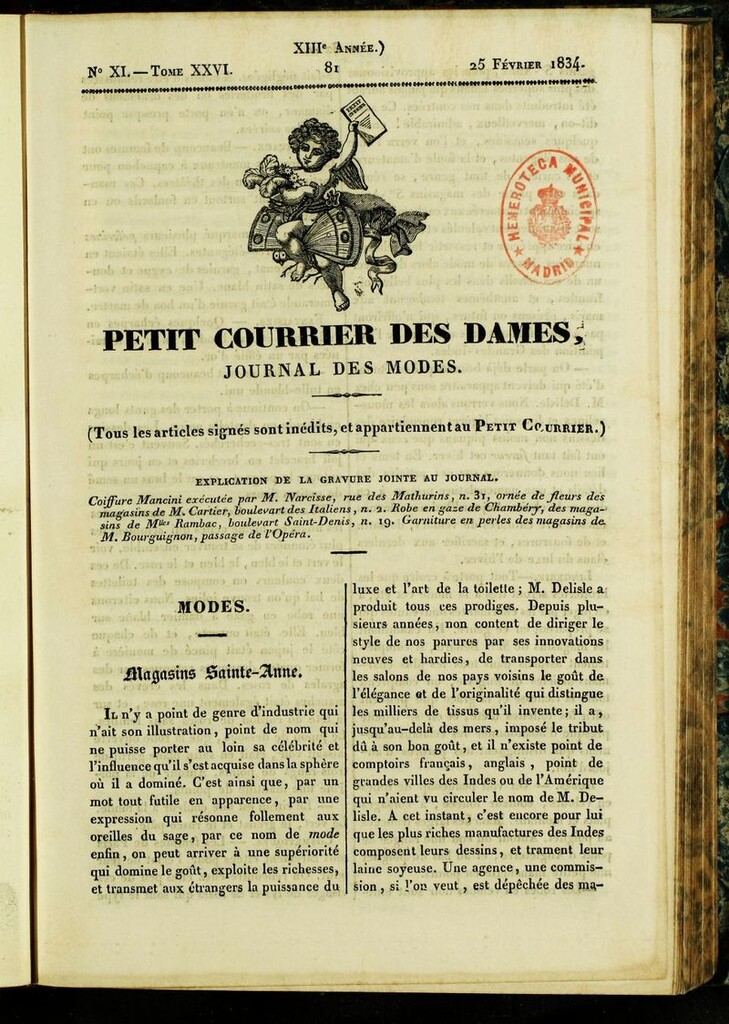 Miniatura de Petit Courrier des Dames : annonces des modes, des nouveautés et des arts del 25 de Febrero de 1834
