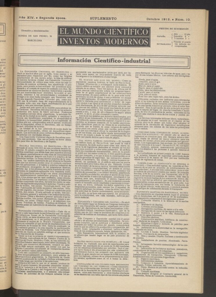 Miniatura de El Mundo Científico. Inventos Modernos de octubre de 1912. SUPLEMENTO