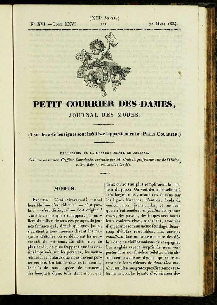 Miniatura de Petit Courrier des Dames : annonces des modes, des nouveautés et des arts del 20 de Marzo de 1834