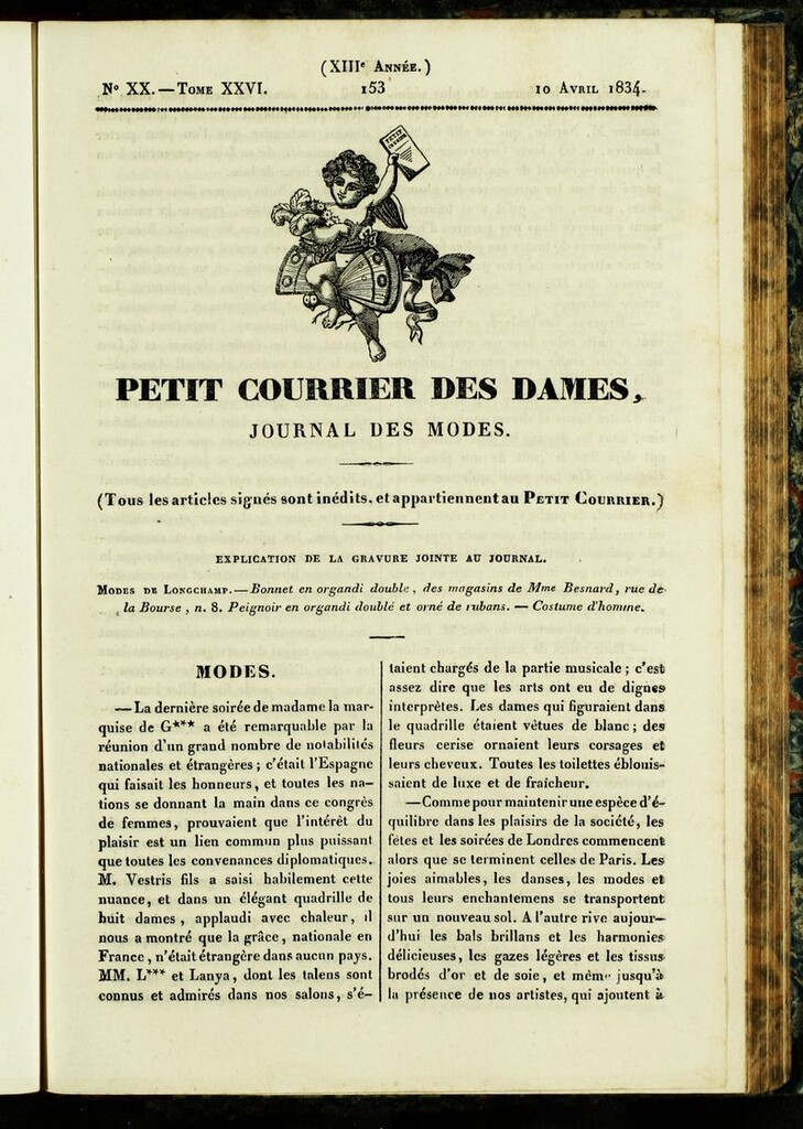 Miniatura de Petit Courrier des Dames : annonces des modes, des nouveautés et des arts del 10 de Abril de 1834
