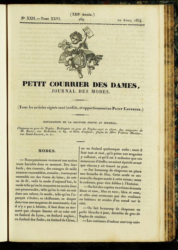 Miniatura de Petit Courrier des Dames : annonces des modes, des nouveautés et des arts del 20 de Abril de 1834