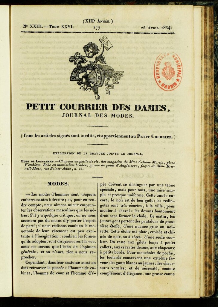 Miniatura de Petit Courrier des Dames : annonces des modes, des nouveautés et des arts del 25 de Abril de 1834