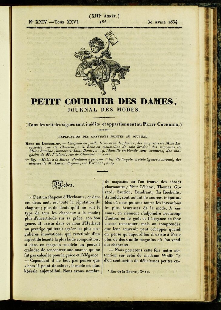 Miniatura de Petit Courrier des Dames : annonces des modes, des nouveautés et des arts del 30 de Abril de 1834