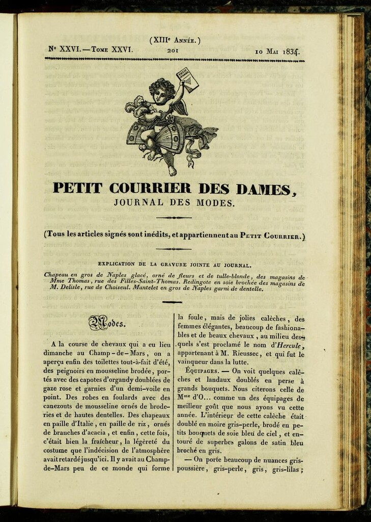 Miniatura de Petit Courrier des Dames : annonces des modes, des nouveautés et des arts del 10 de Mayo de 1834