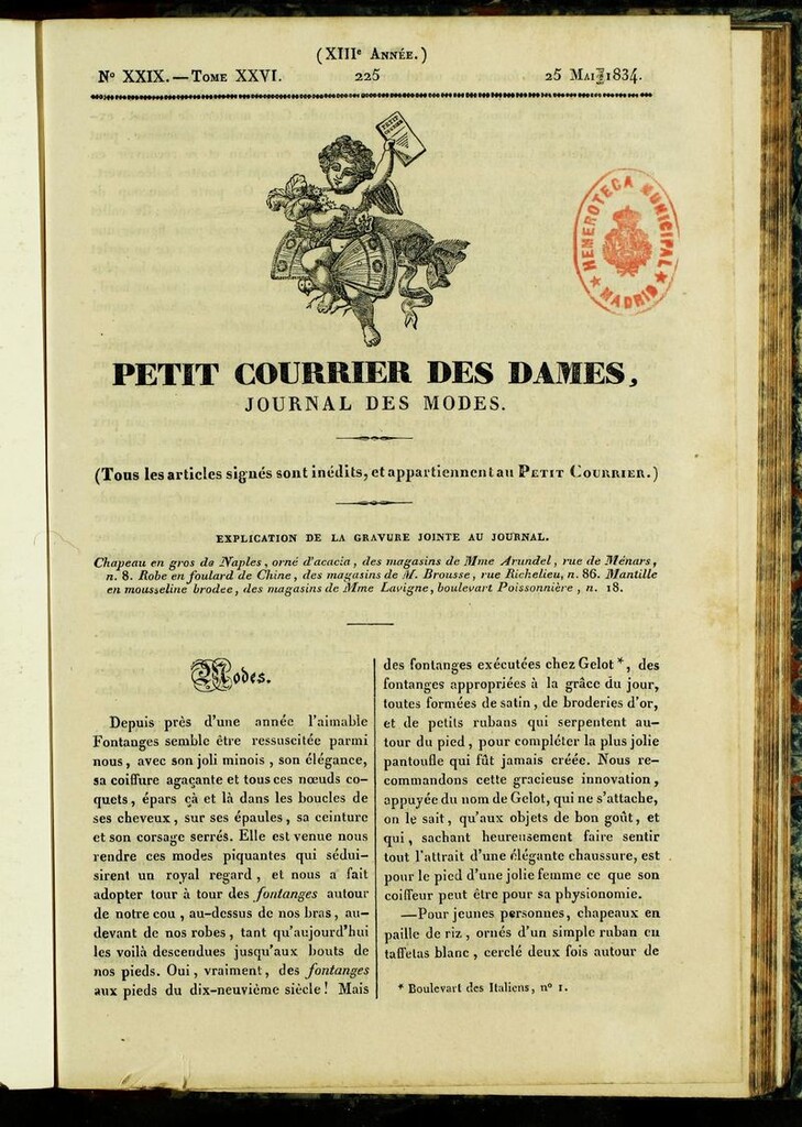 Miniatura de Petit Courrier des Dames : annonces des modes, des nouveautés et des arts del 25 de Mayo de 1834