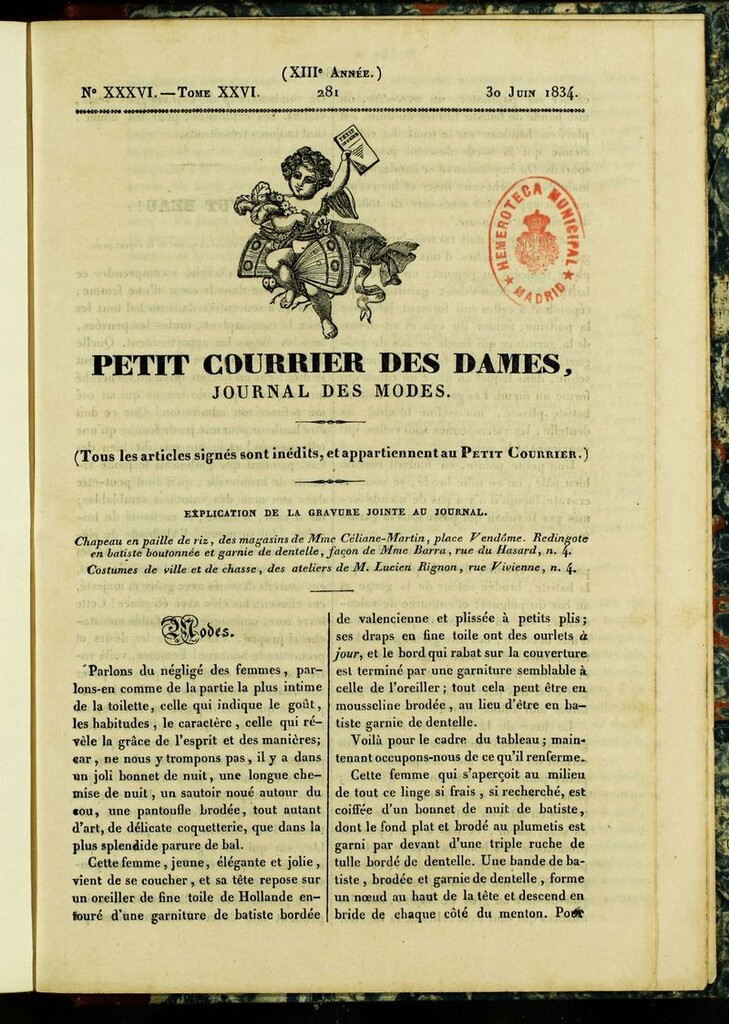 Miniatura de Petit Courrier des Dames : annonces des modes, des nouveautés et des arts del 30 de Junio de 1834