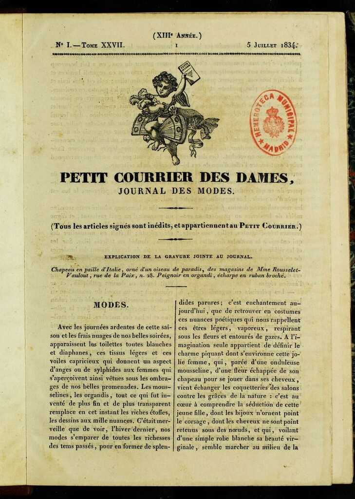 Miniatura de Petit Courrier des Dames : annonces des modes, des nouveautés et des arts del 5 de Julio de 1834