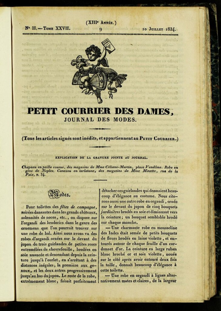 Miniatura de Petit Courrier des Dames : annonces des modes, des nouveautés et des arts del 10 de Julio de 1834