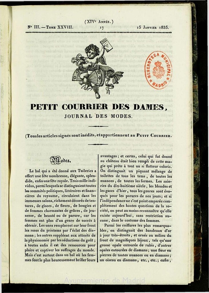 Miniatura de Petit Courrier des Dames : annonces des modes, des nouveautés et des arts del 15 de Enero de 1835
