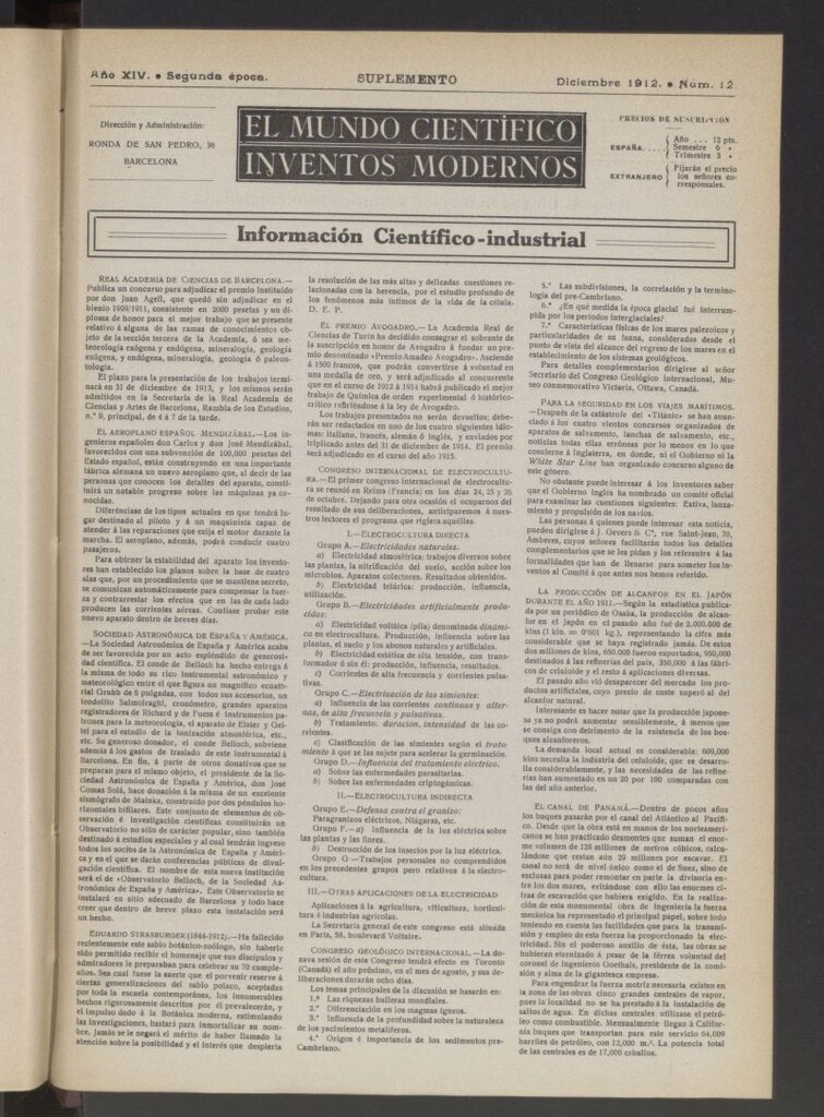 Miniatura de El Mundo Científico. Inventos Modernos de diciembre de 1912. SUPLEMENTO