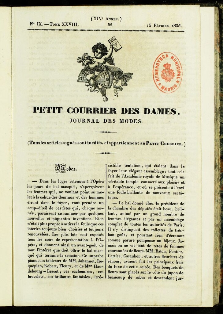 Miniatura de Petit Courrier des Dames : annonces des modes, des nouveautés et des arts del 15 de Febrero de 1835