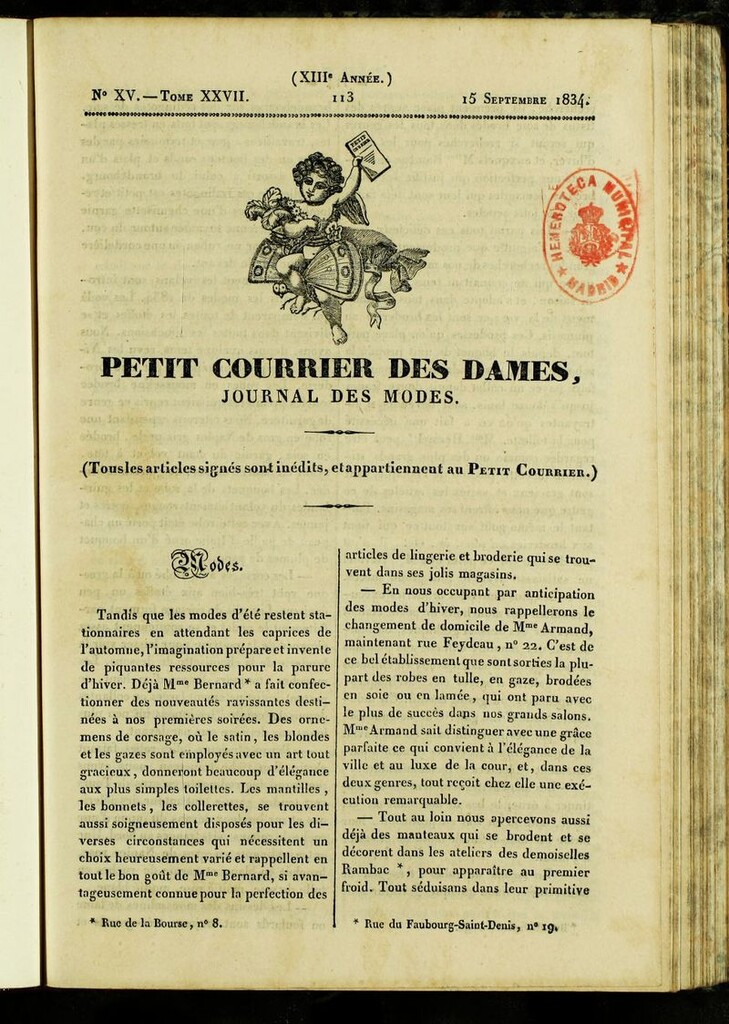 Miniatura de Petit Courrier Des Dames del 15 de septiembre de 1834