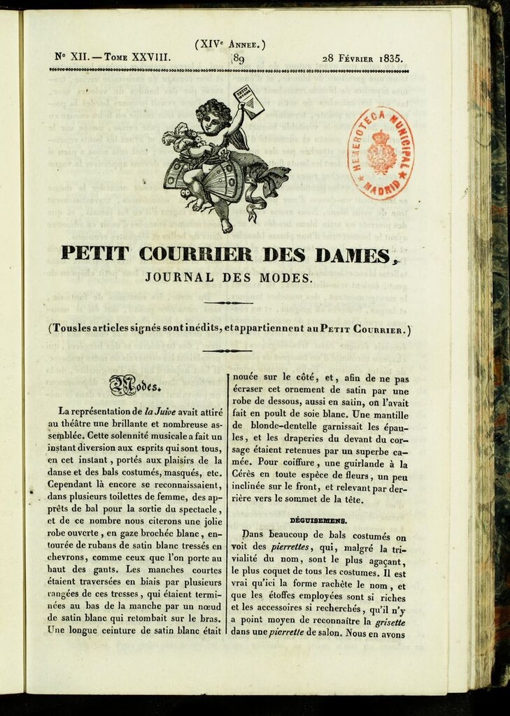 Miniatura de Petit Courrier des Dames : annonces des modes, des nouveautés et des arts del 28 de Febrero de 1835