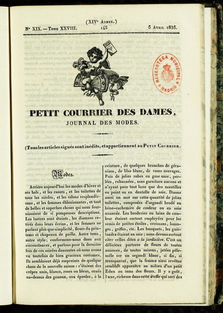 Miniatura de Petit Courrier des Dames : annonces des modes, des nouveautés et des arts del 5 de Abril de 1835
