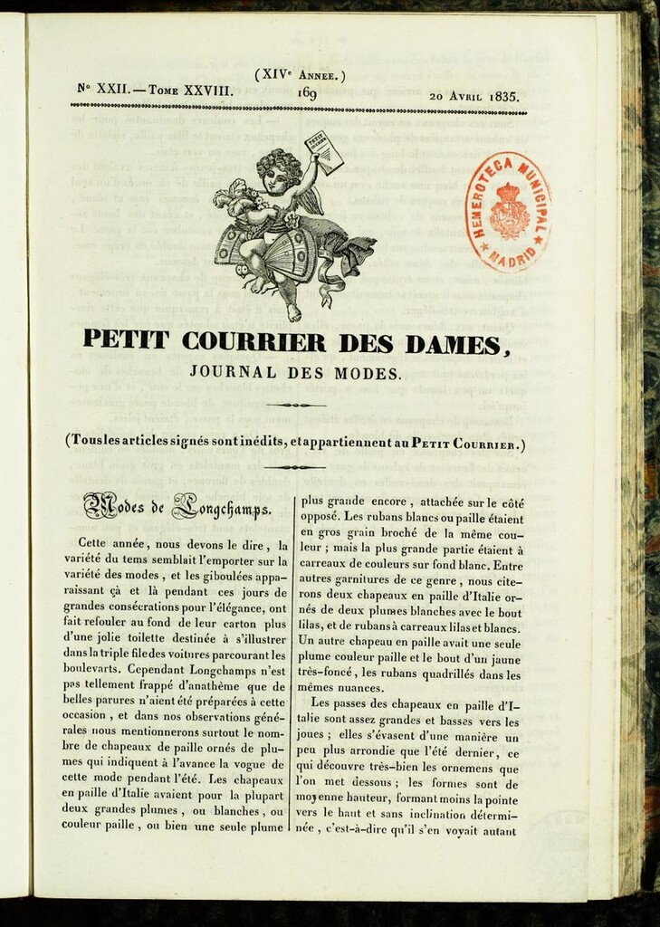 Miniatura de Petit Courrier des Dames : annonces des modes, des nouveautés et des arts del 20 de Abril de 1835