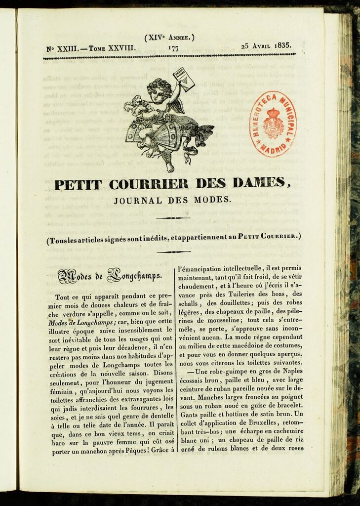 Miniatura de Petit Courrier des Dames : annonces des modes, des nouveautés et des arts del 25 de Abril de 1835