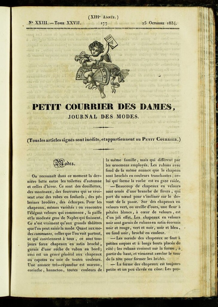 Miniatura de Petit Courrier des Dames : annonces des modes, des nouveautés et des arts del 25 de Octubre de 1834