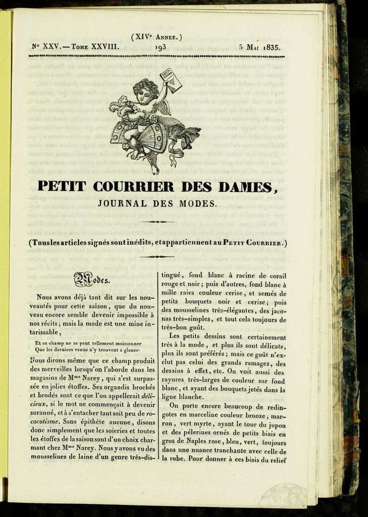 Miniatura de Petit Courrier des Dames : annonces des modes, des nouveautés et des arts del 5 de Mayo de 1835