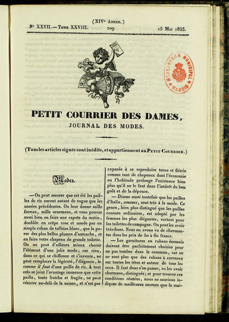 Miniatura de Petit Courrier des Dames : annonces des modes, des nouveautés et des arts del 15 de Mayo de 1835