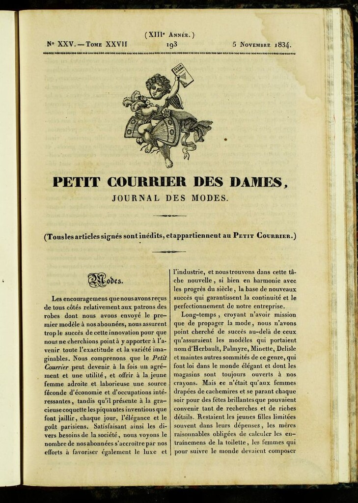 Miniatura de Petit Courrier des Dames : annonces des modes, des nouveautés et des arts del 5 de Noviembre de 1834