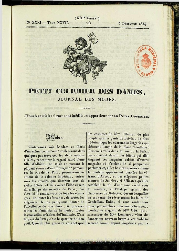 Miniatura de Petit Courrier des Dames : annonces des modes, des nouveautés et des arts del 5 de Diciembre de 1834
