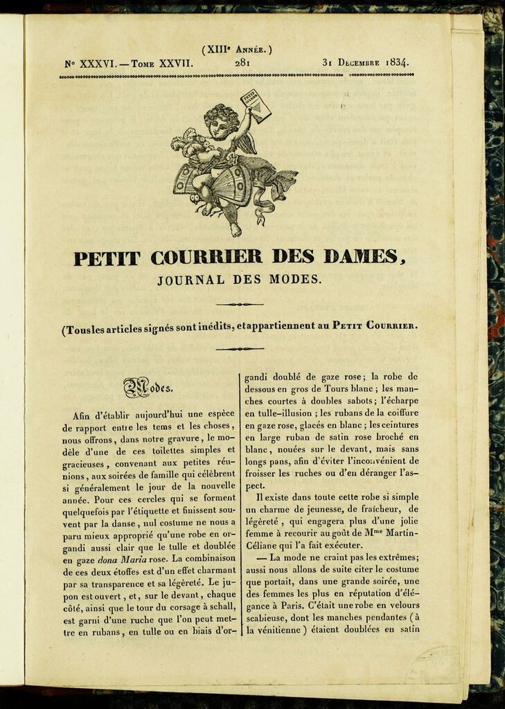 Miniatura de Petit Courrier Des Dames del 31 de diciembre de 1834