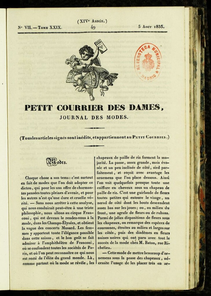 Miniatura de Petit Courrier des Dames : annonces des modes, des nouveautés et des arts del 5 de Agosto de 1835